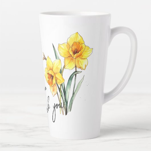 Narcissus "Dank je!" Bewerkbare slogan en naam Latte Mok (Rechts)