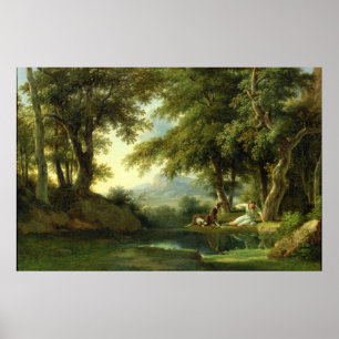 Narcissus die zijn reflectie bijsturen poster