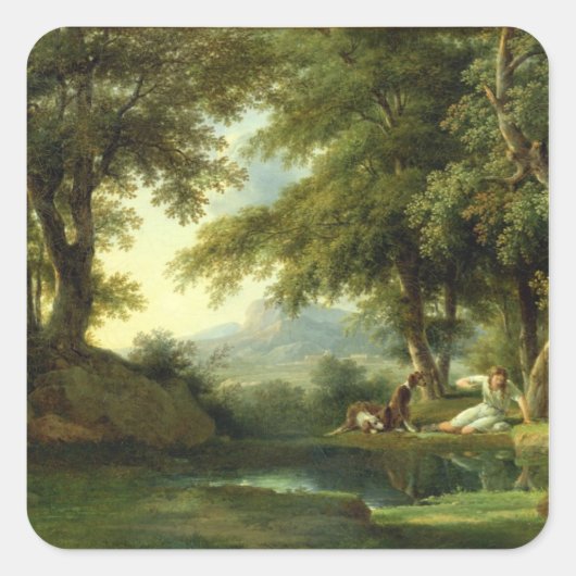 Narcissus die zijn reflectie bijsturen vierkante sticker (Voorkant)