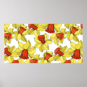  Narcissus florale botanische bloem Geel a Poster