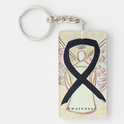 Narcolepsy Angel Black Awareness Ribbon Sleutelhan Sleutelhanger (Voorkant)