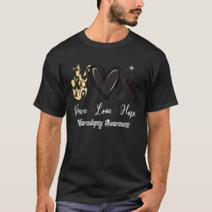 Narcolepsy Awareness Peace Love Hope Black Ribbon T-shirt