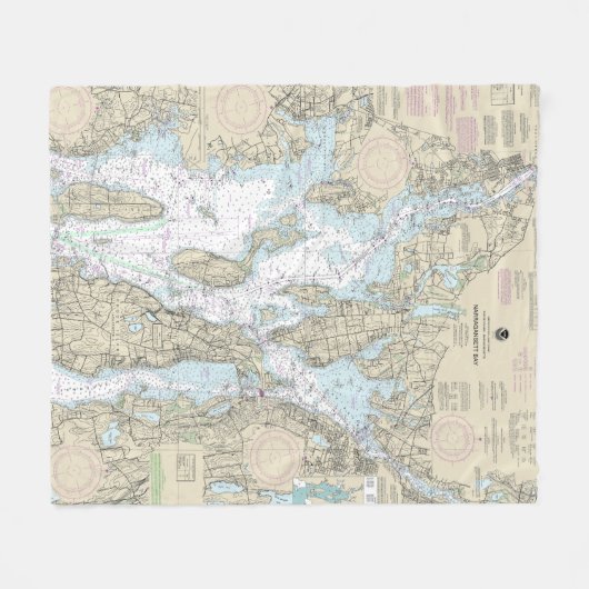 Narragansett Bay nautische kaart 13221 Fleece Deken (Voorkant (Horizontaal))