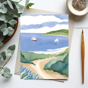 Narragansett Bay Zeilboot Kust RI Aquarel Briefkaart