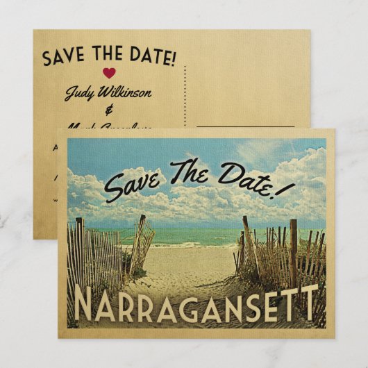 Narragansett Beach Save the Date  Nautical Aankondigingskaart (Voorkant / Achterkant)