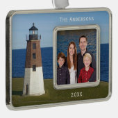 Narragansett Point Judith Lighthouse Verzilverd Kader Ornament (Rechts)
