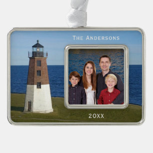 Narragansett Point Judith Lighthouse Verzilverd Kader Ornament
