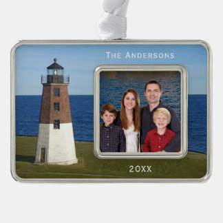 Narragansett Point Judith Lighthouse Verzilverd Kader Ornament