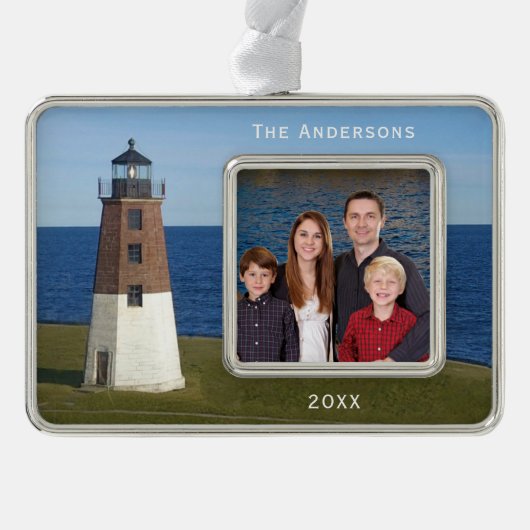 Narragansett Point Judith Lighthouse Verzilverd Kader Ornament (Voorkant)
