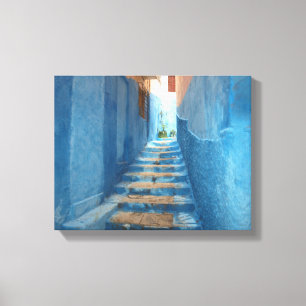 Narrow Blue Stairway in Marokko Canvas Afdruk