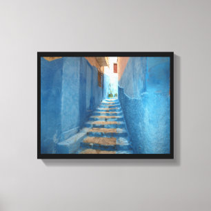 Narrow Blue Stairway in Marokko Canvas Afdruk