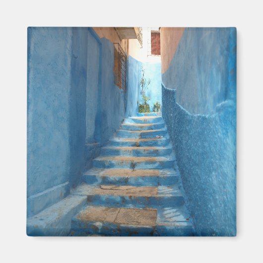 Narrow Blue Stairway in Marokko Magneet (Voorkant)