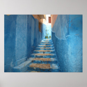 Narrow Blue Stairway in Marokko Poster