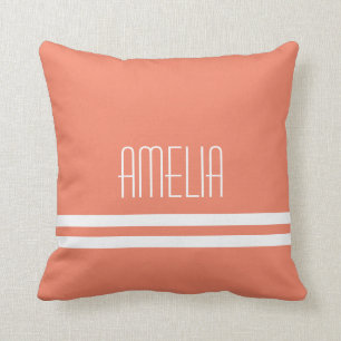 Narrow Stripes Name Monogram White Peach Kussen