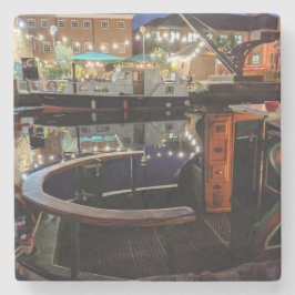 Narrowboat onderzetter: Leeds Canal Basin 's nacht Stenen Onderzetter
