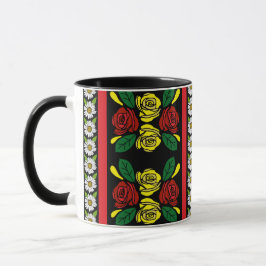 Narrowboat Red Yellow Roses Floral Patterned Mok