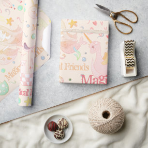 Narwal Meermin Eenhoorn Draak Pastel Gepersonalise Cadeaupapier