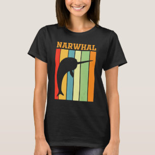 Narwal schaduw silhouet in retro kleuren t-shirt