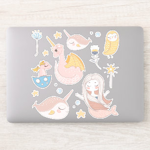 Narwalen, Zeemeermin, Draak, Uil, Magische Vriende Sticker