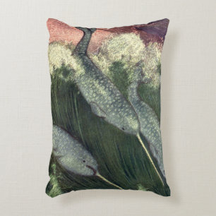 Narwals, Vintage Zeeleven Walvissen Oceandieren Accent Kussen