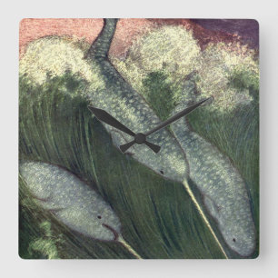 Narwals, Vintage Zeeleven Walvissen Oceandieren Vierkante Klok