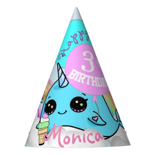 Narwhal and Mermaid Party Favor Pet Personalized Feesthoedjes (Voorkant)
