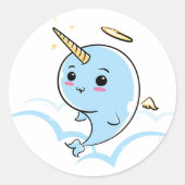 Narwhal Angel Cutie Ronde Sticker (Voorkant)