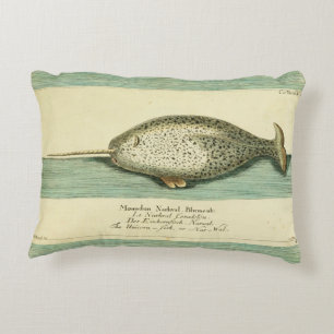 Narwhal Antiek walvis Waterverf Scientific Art Accent Kussen