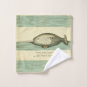 Narwhal Antiek walvis Waterverf Scientific Art Bad Handdoek (Wasdoekje)