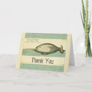Narwhal Antiek walvis Waterverf Scientific Art Bedankkaart