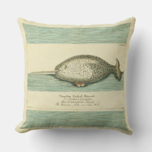 Narwhal Antiek walvis Waterverf Scientific Art Buitenkussen