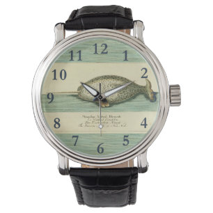 Narwhal Antiek walvis Waterverf Scientific Art Horloge
