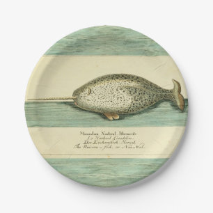 Narwhal Antiek walvis Waterverf Scientific Art Papieren Bordje