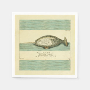 Narwhal Antiek walvis Waterverf Scientific Art Servet