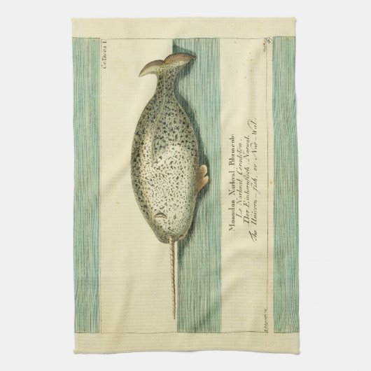 Narwhal Antiek walvis Waterverf Scientific Art Theedoek (Verticaal)