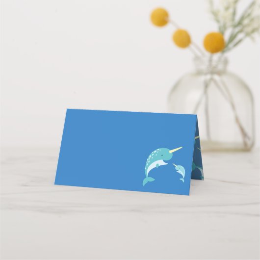 Narwhal Baby shower Blue Boy Whale (Voorkant)