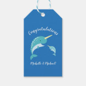 Narwhal Baby shower Blue Boy Whale Cadeaulabel (Voorkant)