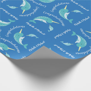 Narwhal Baby shower Blue Boy Whale Cadeaupapier