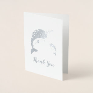 Narwhal Baby shower Geel Geslacht Neutrale Whale Folie Kaarten