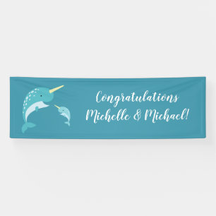 Narwhal Baby shower Geel Geslacht Neutrale Whale Spandoek