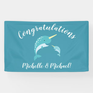 Narwhal Baby shower Geel Geslacht Neutrale Whale Spandoek