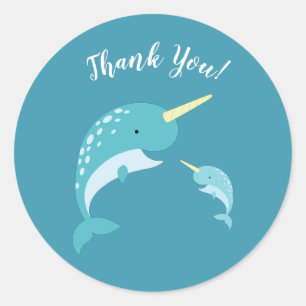 Narwhal-Baby shower Ronde Sticker