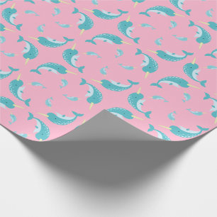 Narwhal Baby shower Roze Girl Whale Cadeaupapier