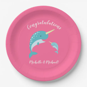 Narwhal Baby shower Roze Girl Whale Papieren Bordje