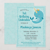 Narwhal Birthday Invitation Unicorn Whale (Devant / Derrière)