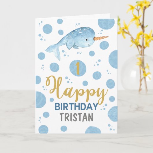 Narwhal Birthday Kaart (Gele Bloem)