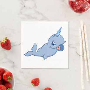 Narwhal Blue Schattige Baby Kawaii Ocean Birthda Servet
