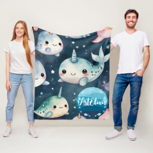 Narwhal Blue Stars Afdrukken Fleece Deken