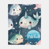 Narwhal Blue Stars Afdrukken Fleece Deken (Voorkant)