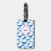 Narwhal Blue Whale & Heart Pattern, gepersonalisee Bagagelabel (Achterkant verticaal)